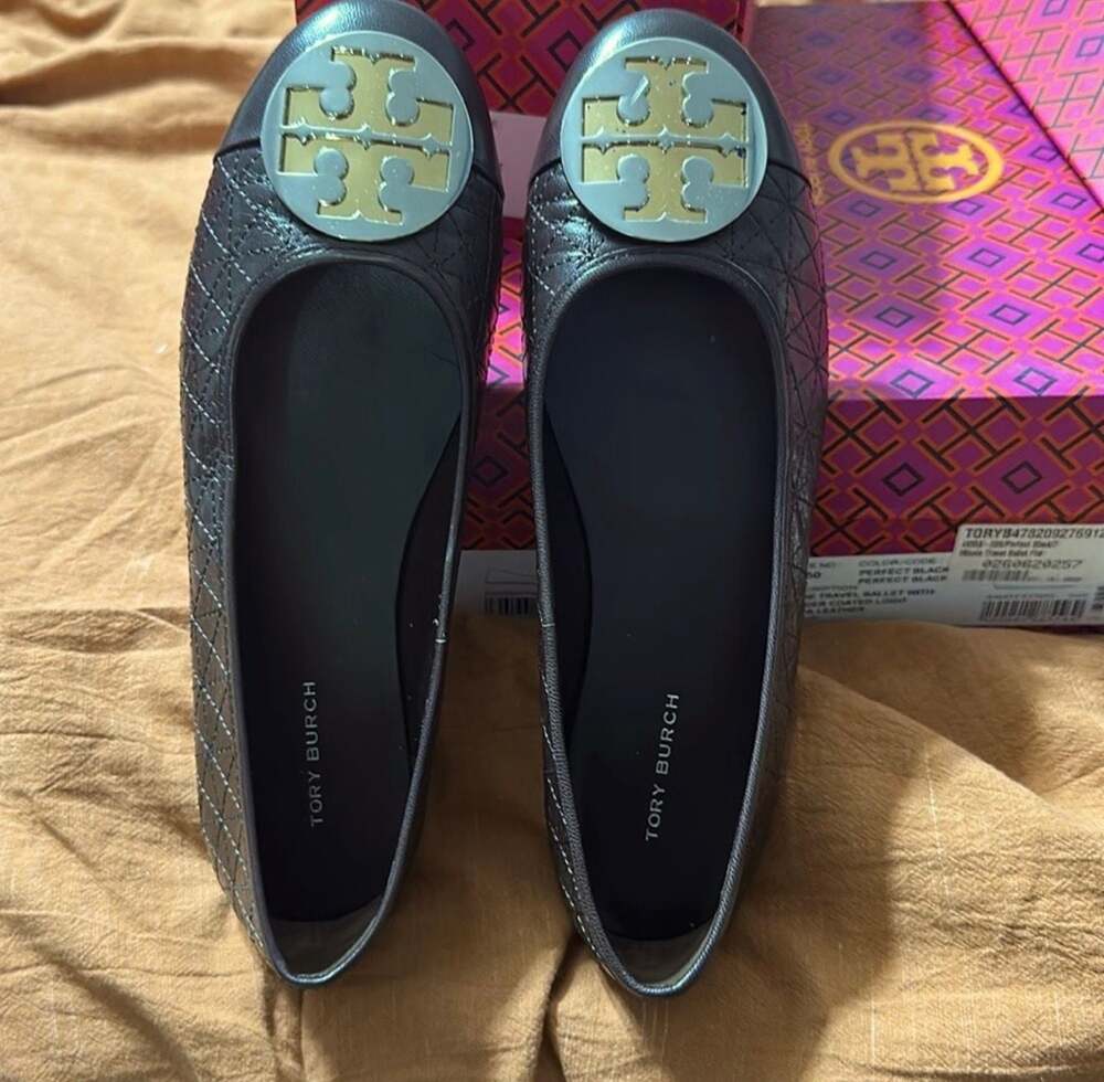 TORY BURCH COCO/GOLD/SILVER Claire Quilted Leather Ballet Flat Size 10*NIB